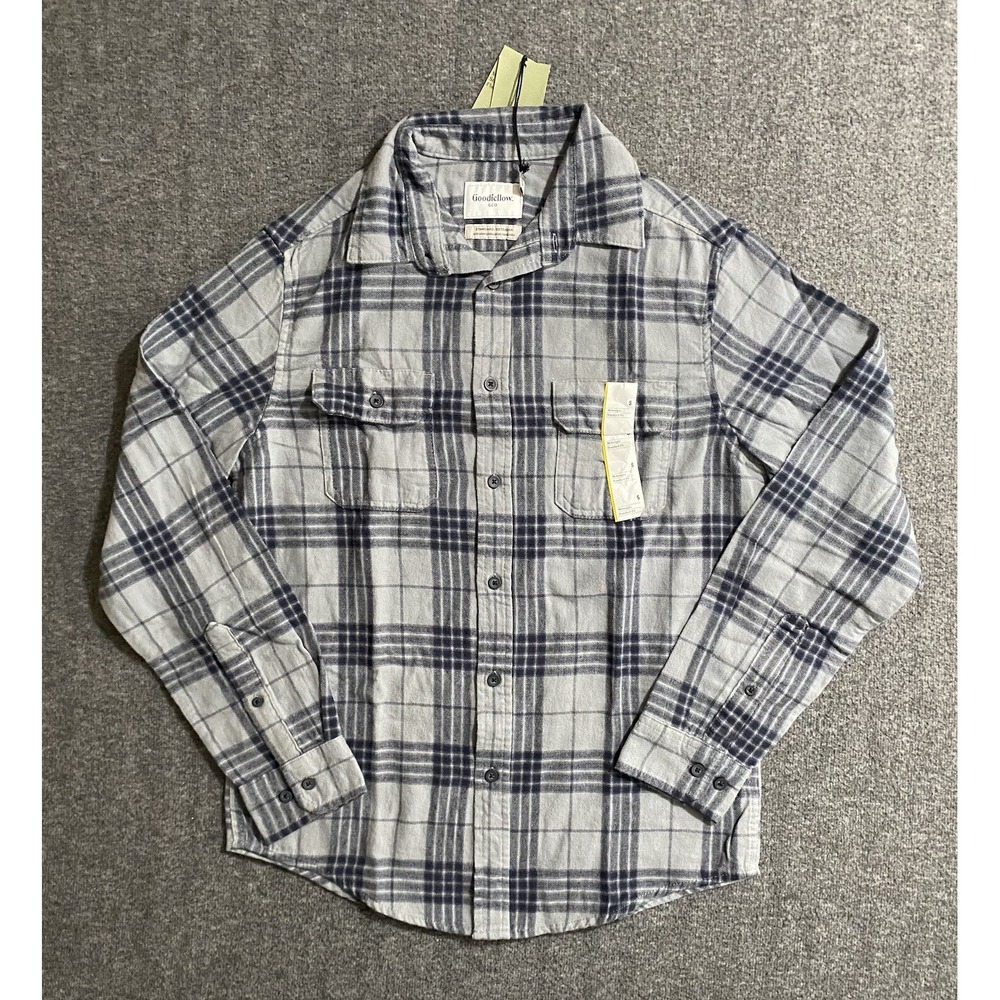 Goodfellow & Co. Men's Standard Fit Gray/black Flannel Plaid Shirt Size S